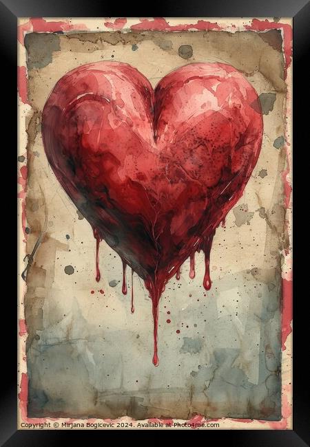 Elegant Symphony of Love, A Flourishing Red Heart Framed Print by Mirjana Bogicevic