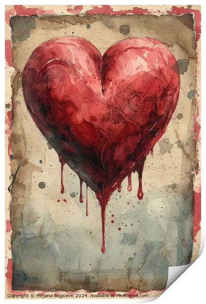 Elegant Symphony of Love, A Flourishing Red Heart Print by Mirjana Bogicevic