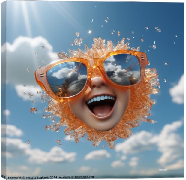 Smiling sun wearing sunglasses  in the sky Canvas Print by Mirjana Bogicevic