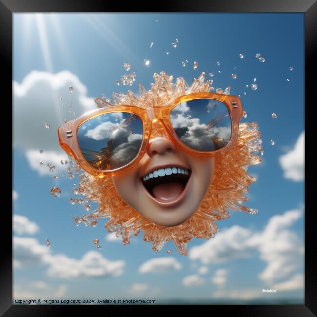 Smiling sun wearing sunglasses  in the sky Framed Print by Mirjana Bogicevic
