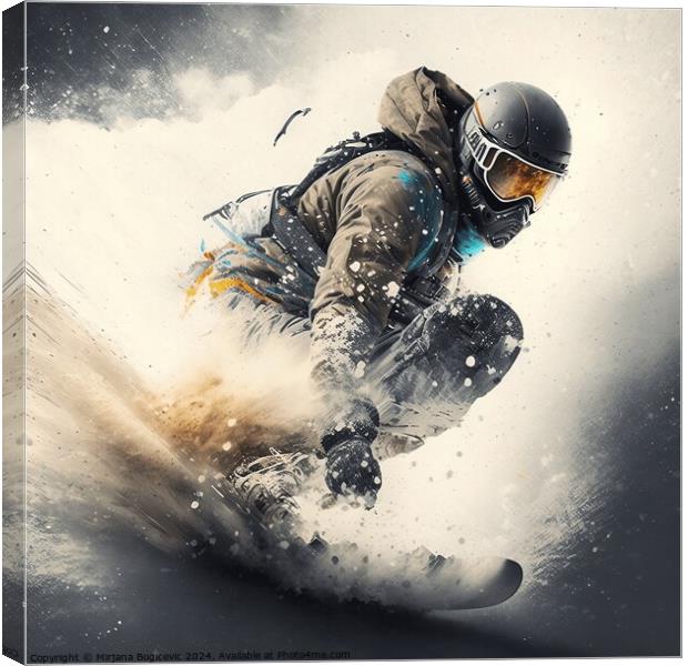 Snowboarder glides down the mountain Canvas Print by Mirjana Bogicevic