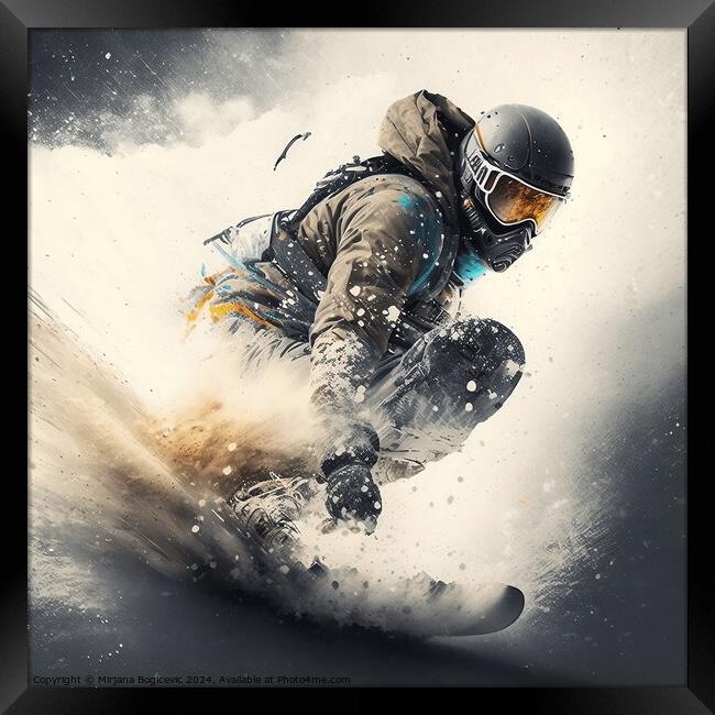 Snowboarder glides down the mountain Framed Print by Mirjana Bogicevic