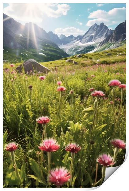 Wildflowers field in the Alps Print by Mirjana Bogicevic
