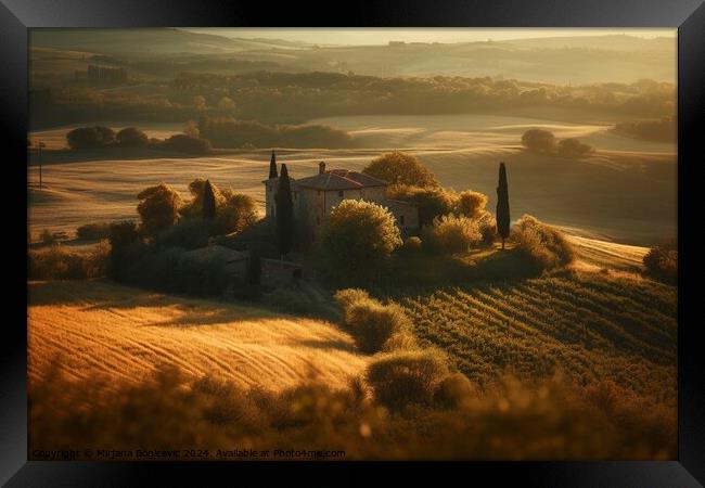 Tuscany landscape in sunset Framed Print by Mirjana Bogicevic