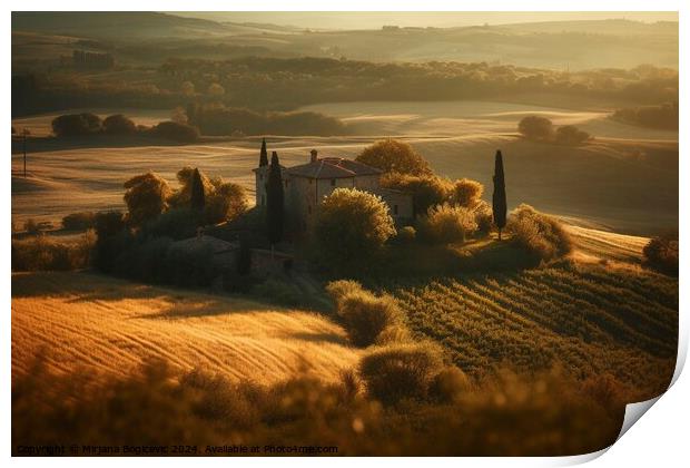 Tuscany landscape in sunset Print by Mirjana Bogicevic
