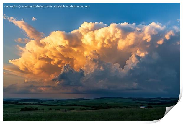 A massive, dramatic cloud looming in the sky, creating a striking scene. Print by Joaquin Corbalan