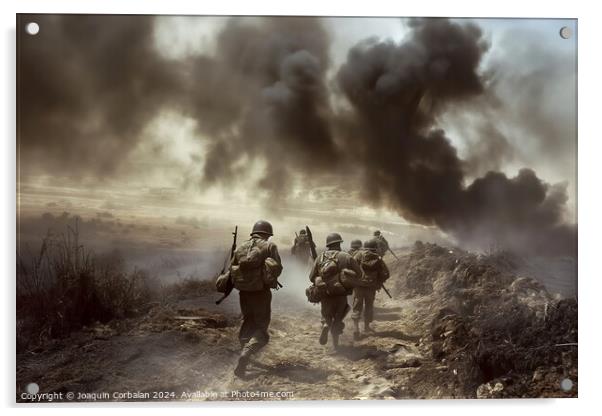 Group of soldiers walking along a dusty road. Acrylic by Joaquin Corbalan