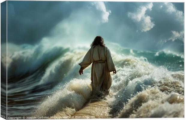 Jesus Christ , walking on turbulent waters, fancing towards camera Canvas Print by Joaquin Corbalan
