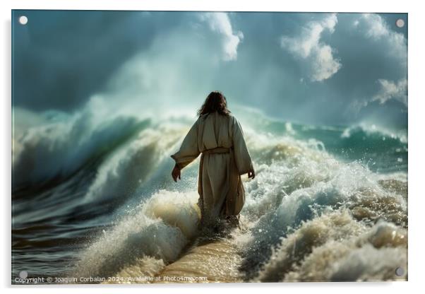 Jesus Christ , walking on turbulent waters, fancing towards camera Acrylic by Joaquin Corbalan