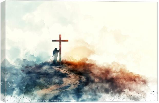 Jesus takes up his Cross. Digital watercolor painting Canvas Print by Joaquin Corbalan