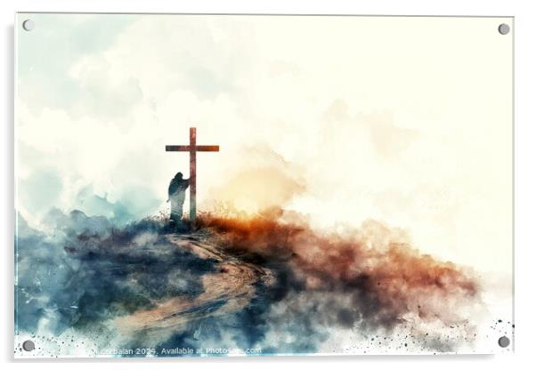 Jesus takes up his Cross. Digital watercolor painting Acrylic by Joaquin Corbalan