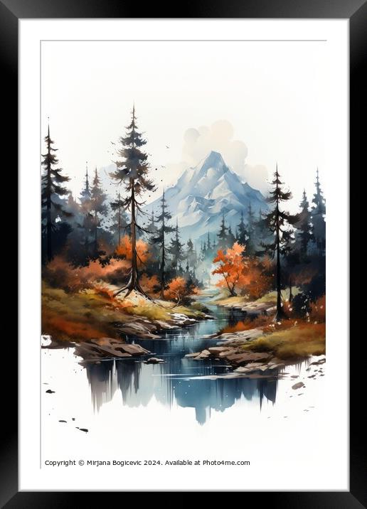 Autumn mountain landscape illustration Framed Mounted Print by Mirjana Bogicevic