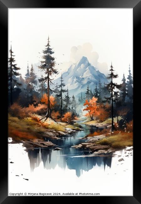 Autumn mountain landscape illustration Framed Print by Mirjana Bogicevic