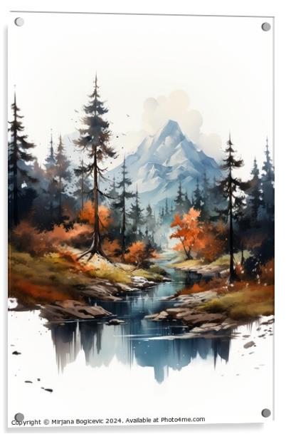Autumn mountain landscape illustration Acrylic by Mirjana Bogicevic