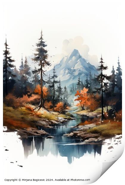 Autumn mountain landscape illustration Print by Mirjana Bogicevic