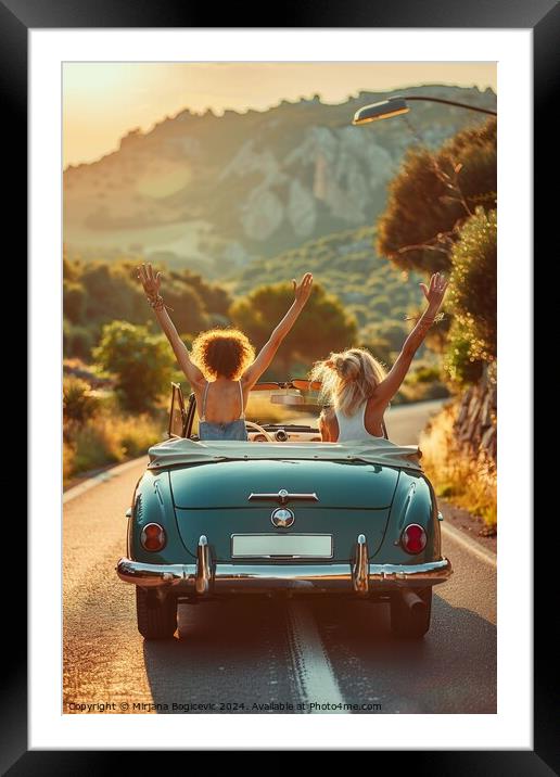 Joyful Journey, Friends Embrace Adventure on a Scenic Road Trip  Framed Mounted Print by Mirjana Bogicevic