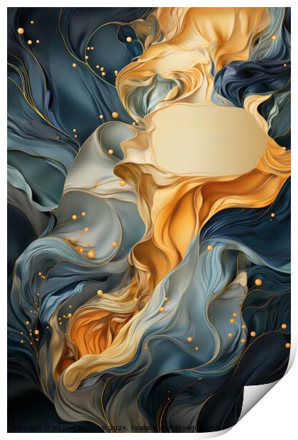 Abstract Painting With Gold and Blue Colors Print by Mirjana Bogicevic