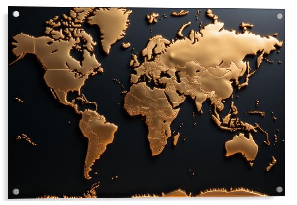 Simple gold world map Acrylic by Mirjana Bogicevic