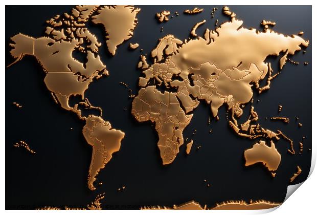 Simple gold world map Print by Mirjana Bogicevic