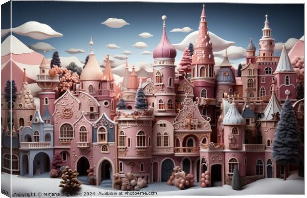 Majestic Pink Castle Surrounded by Towers and Lush Trees Canvas Print by Mirjana Bogicevic