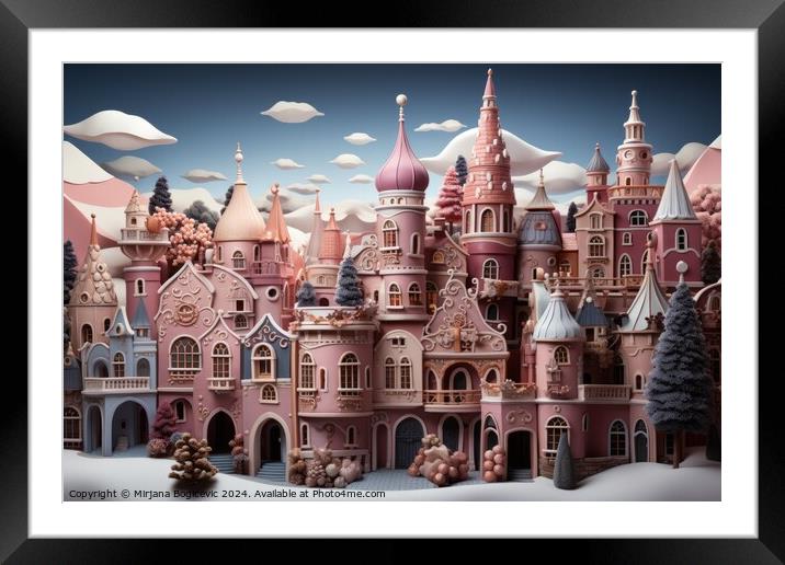 Majestic Pink Castle Surrounded by Towers and Lush Trees Framed Mounted Print by Mirjana Bogicevic