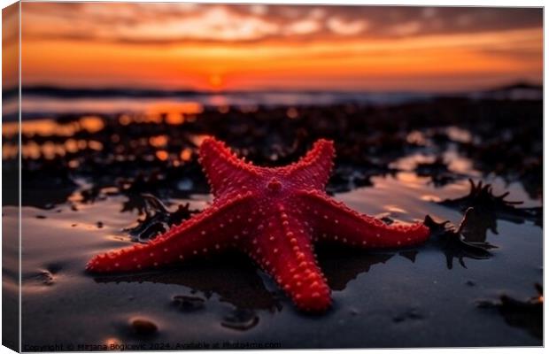 Red seastar on the sandy beach at sunset Canvas Print by Mirjana Bogicevic