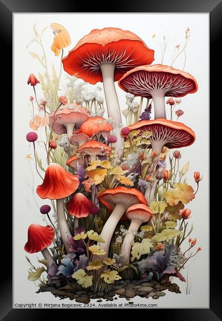 Mushroom watercolor backdrop Framed Print by Mirjana Bogicevic
