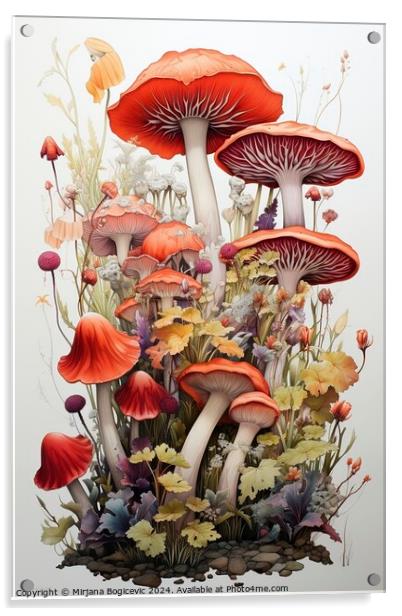 Mushroom watercolor backdrop Acrylic by Mirjana Bogicevic
