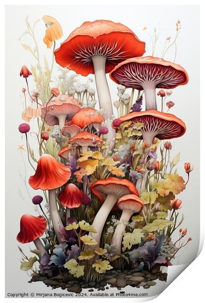 Mushroom watercolor backdrop Print by Mirjana Bogicevic