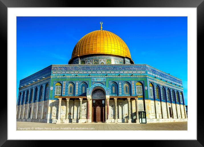 Dome of the Rock Islamic Mosque Temple Mount Jerusalem Israel  Framed Mounted Print by William Perry