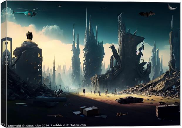 Crazy Dystopian City In Ruins Canvas Print by James Allen