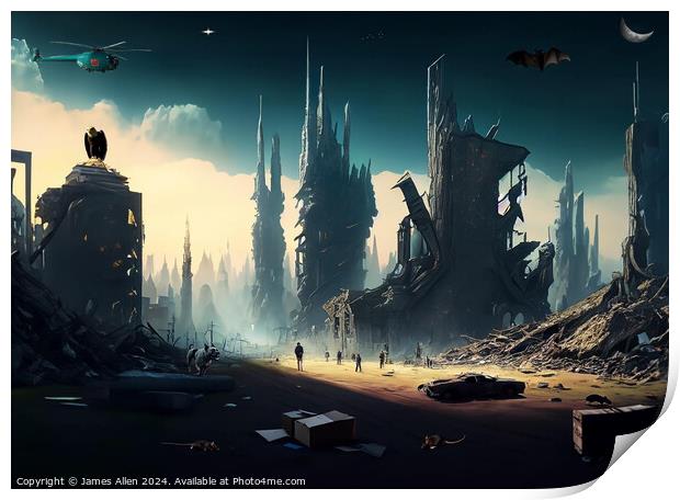 Crazy Dystopian City In Ruins Print by James Allen