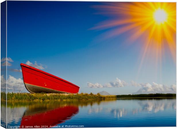 Isolated Boat in Canadian Lake in the sunshine  Canvas Print by James Allen