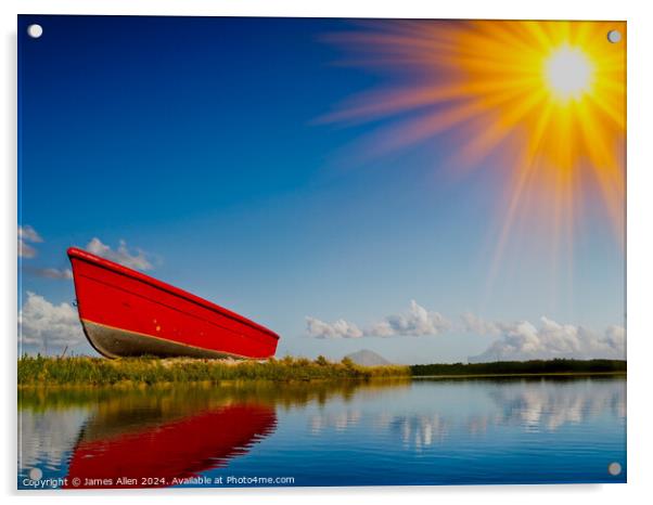 Isolated Boat in Canadian Lake in the sunshine  Acrylic by James Allen