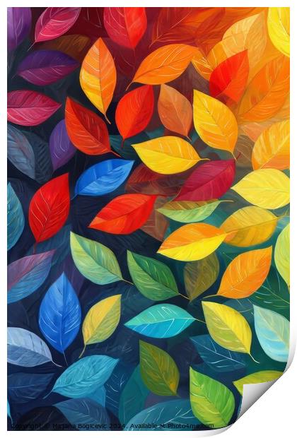Vibrant Mosaic of Multicolored Autumn Leaves Print by Mirjana Bogicevic