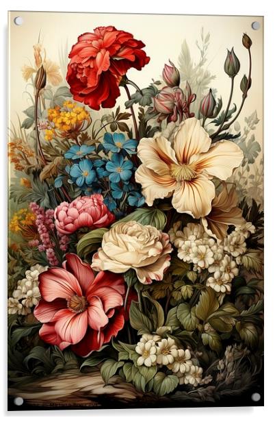 Floral vintage paper Acrylic by Mirjana Bogicevic