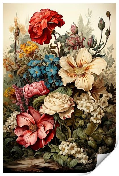 Floral vintage paper Print by Mirjana Bogicevic