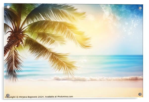 Seascape with palm on the bright sunny day Acrylic by Mirjana Bogicevic