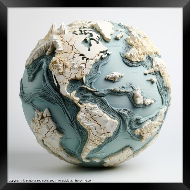 Relief Earth globe on white background Framed Print by Mirjana Bogicevic
