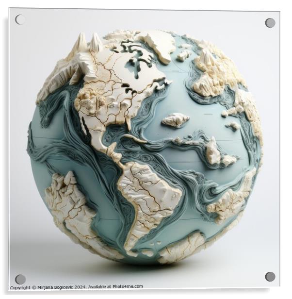 Relief Earth globe on white background Acrylic by Mirjana Bogicevic