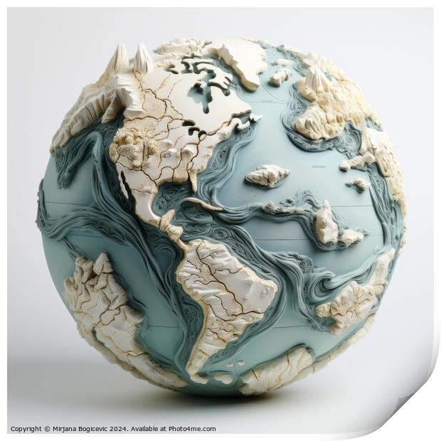 Relief Earth globe on white background Print by Mirjana Bogicevic