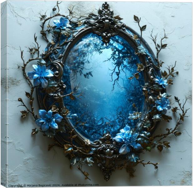 Enchanted Forest Portal Mirror Embellished with Twisted Branches and Golden Blossoms Canvas Print by Mirjana Bogicevic