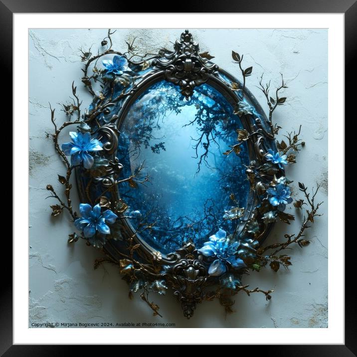 Enchanted Forest Portal Mirror Embellished with Twisted Branches and Golden Blossoms Framed Mounted Print by Mirjana Bogicevic