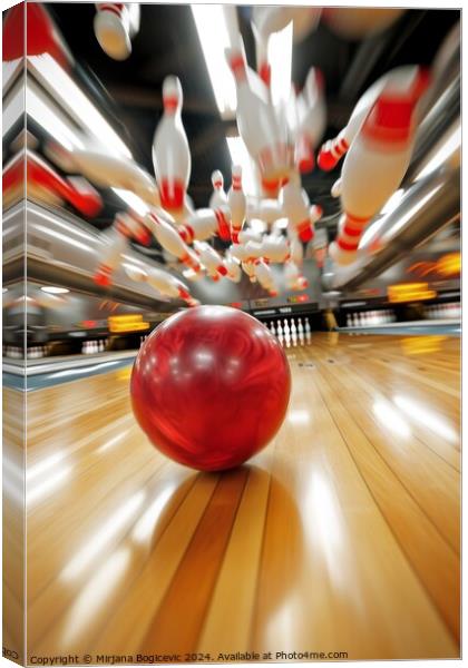 Strike success at the bowling alley: a dynamic collision Canvas Print by Mirjana Bogicevic