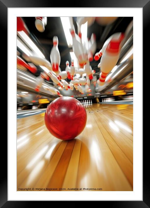 Strike success at the bowling alley: a dynamic collision Framed Mounted Print by Mirjana Bogicevic