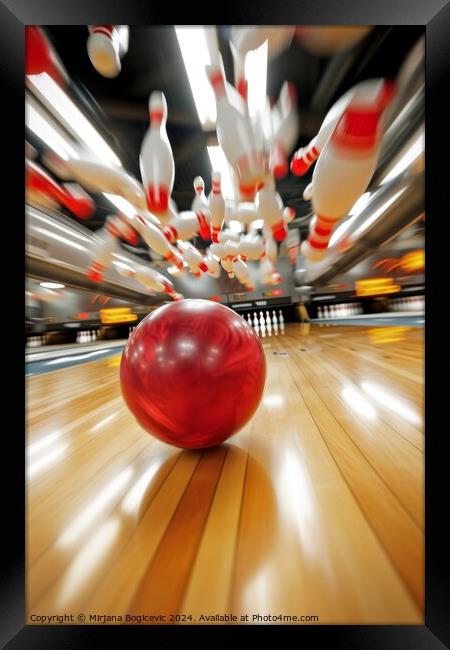 Strike success at the bowling alley: a dynamic collision Framed Print by Mirjana Bogicevic