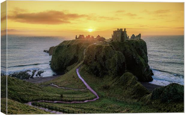 Sunrise at Dunnottar Castle in Scotland  Canvas Print by DAVID FRANCIS