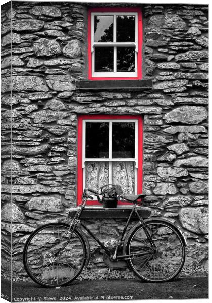 Bicycle & the Window Frames, Molly Gallavan's County Kerry, Ireland Canvas Print by Steve 