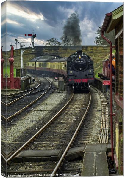 Steam Engine Pulling into Goathland Station, NYMR, Yorkshire Canvas Print by Steve 