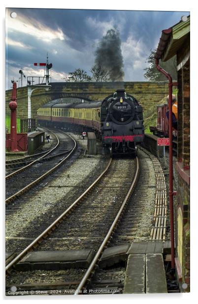 Steam Engine Pulling into Goathland Station, NYMR, Yorkshire Acrylic by Steve 